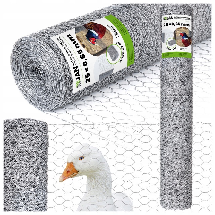 Plasa De Imprejmuire, ZPH JAN, 25 m2, 100 cmx25 m, Ochii Hexagonali 25 mm, Dublu Zincat, Sarma Zincata Fi 0.65 mm, Argintie