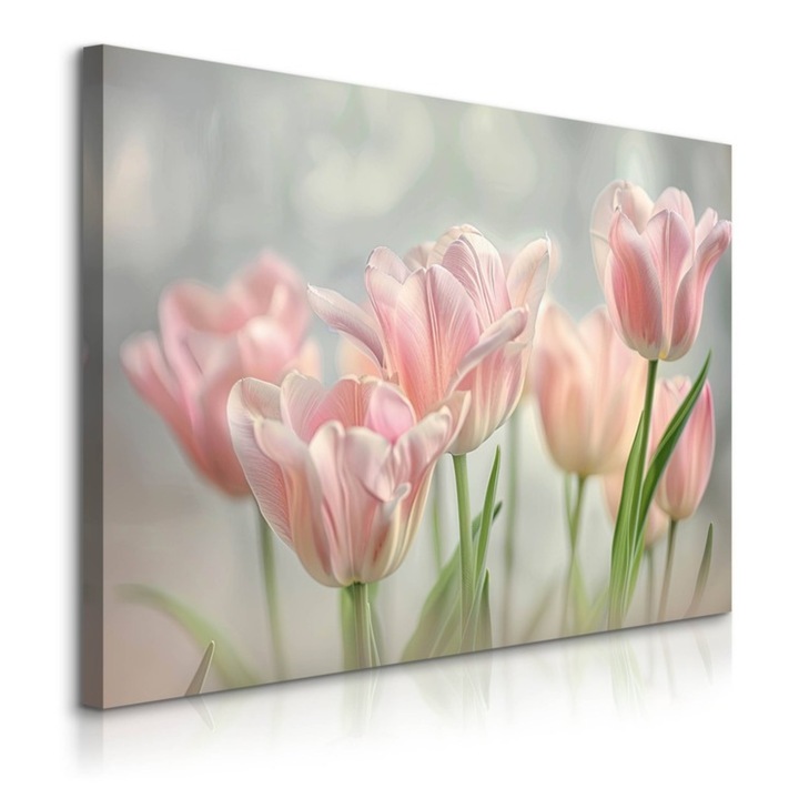 Tablou Muralo Flori Roz Delicate Lalele 120 cm x 80 cm Stil Modern Pentru Living