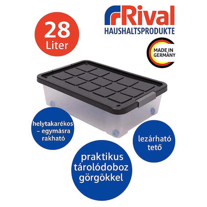 Euro-Box tároló doboz ágyalatti tetővel, 28 L, 59,5 x 39,5 x 17 cm - Antracit tetővel