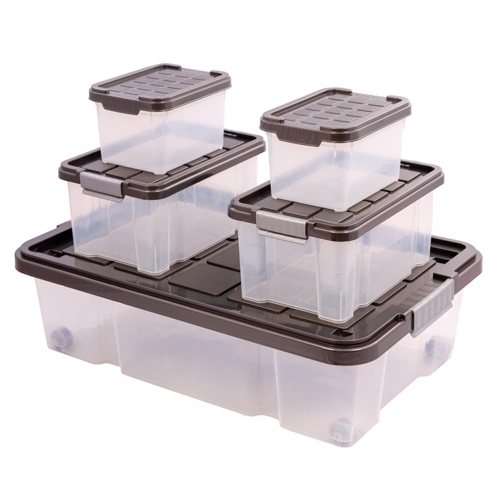 Euro-Box ágyalatti 5 db-os tároló doboz szett, 1 db ágyalatti, 2 db kicsi, 2 db mini - Antracit tetővel