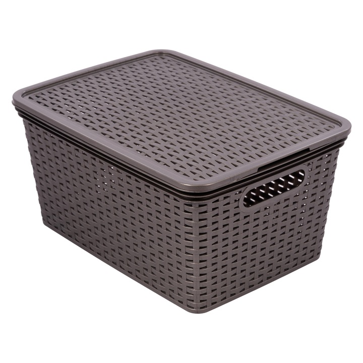 Rattan kosár nagy, tetővel - 20,50 Liter - 39 x 28 x 19 cm - Antracit színben
