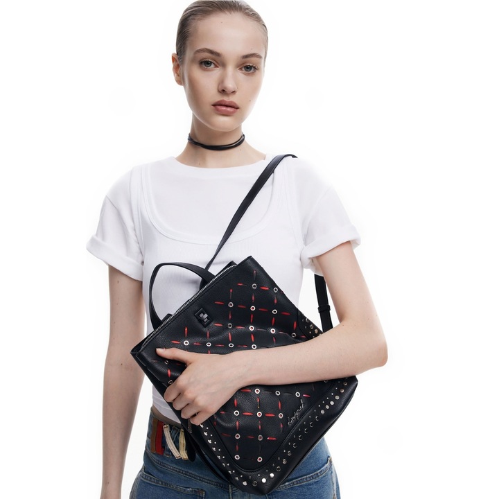 Rucsac de dama, Desigual, seria Yankee Metal Patch Sumy, Negru