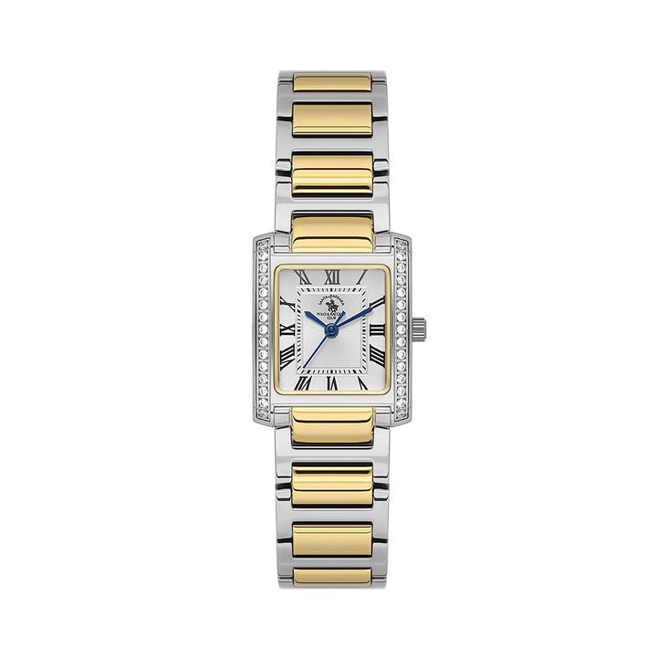 Ceas dama Santa Barbara Polo Unique SB.1.10611.6, Quartz Japonez, Argintiu cu Argintiu cu cristale, Afisaj Analogic, 5 ATM, Bratara Zale, Inchidere tip Fluture