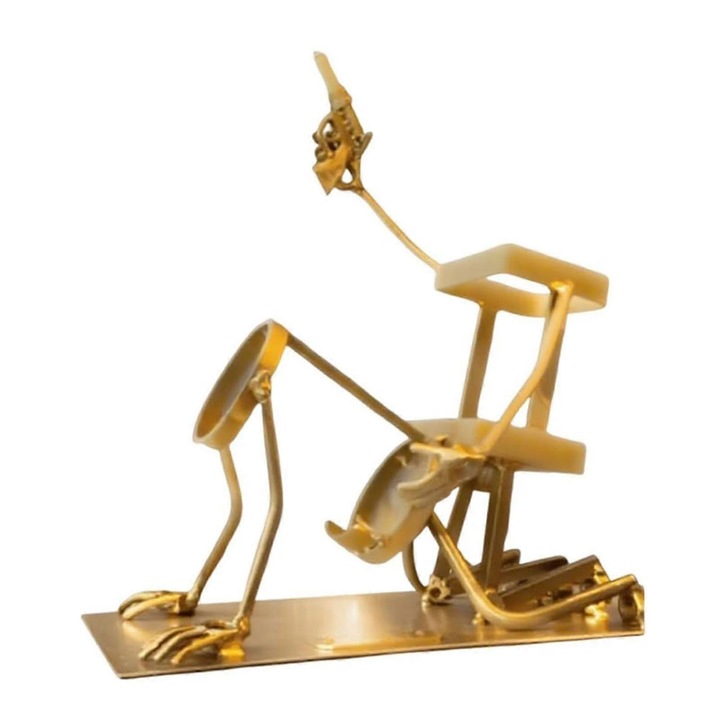 Pohártartó, fém, játékos dizájn, 2 üveghez, arany