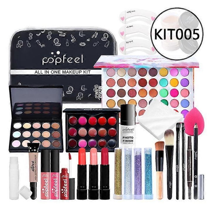 Set trusa de machiaj, 56 piese, accesorii de frumusete, multicolor, pentru toate tipurile de piele