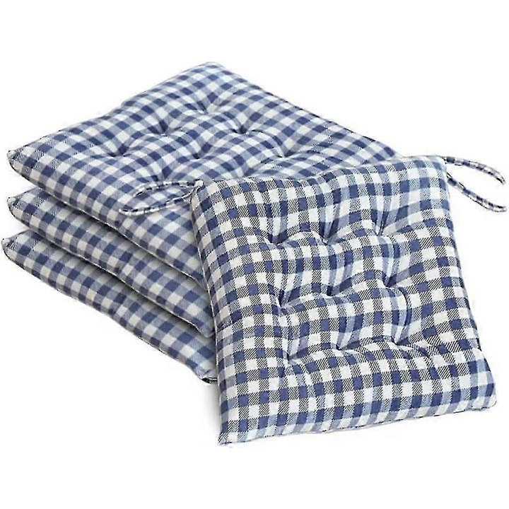 Set de 4 perne pentru scaune, patrate, cu model tartan, 40x40cm, legaturi, multicolor