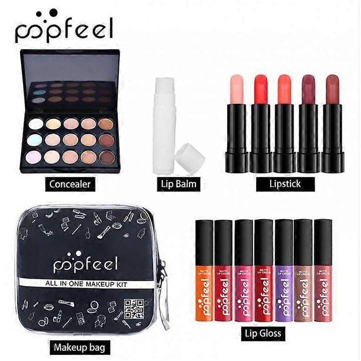 Set trusa de machiaj, 56 piese, accesorii de frumusete, multicolor, pentru incepatori si adolescente