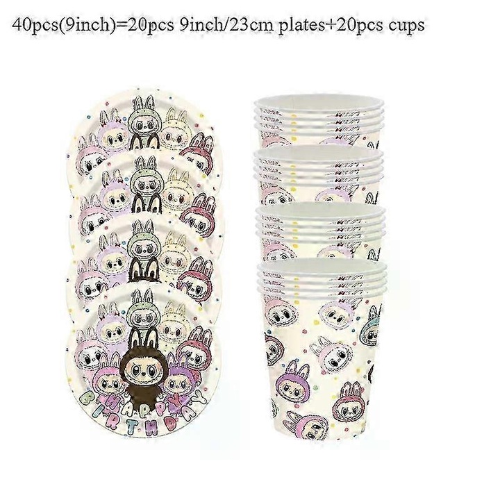 Комплект прибори за парти, MINISO, 40 части, 9 инча, многоцветен