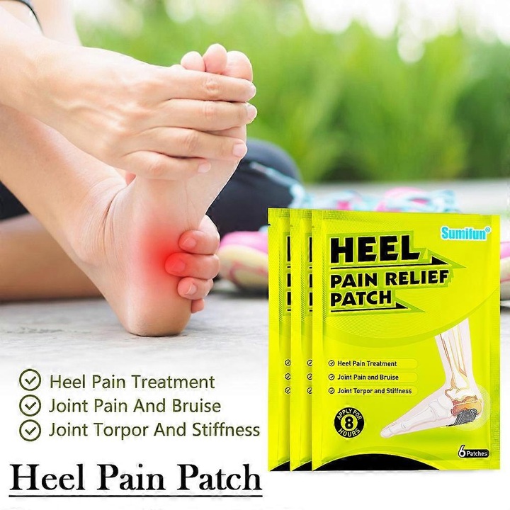Plasturi pentru dureri de calcai, set de 6 bucati, natural, pentru dureri musculare si articulare, 6x10cm, Sumifun