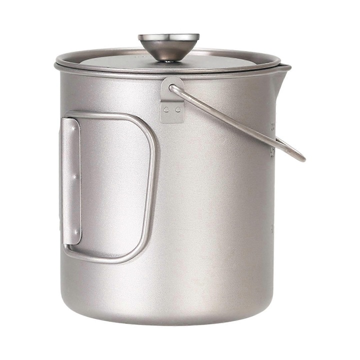 Cana de cafea din titan, 750ml, argintie, pentru camping