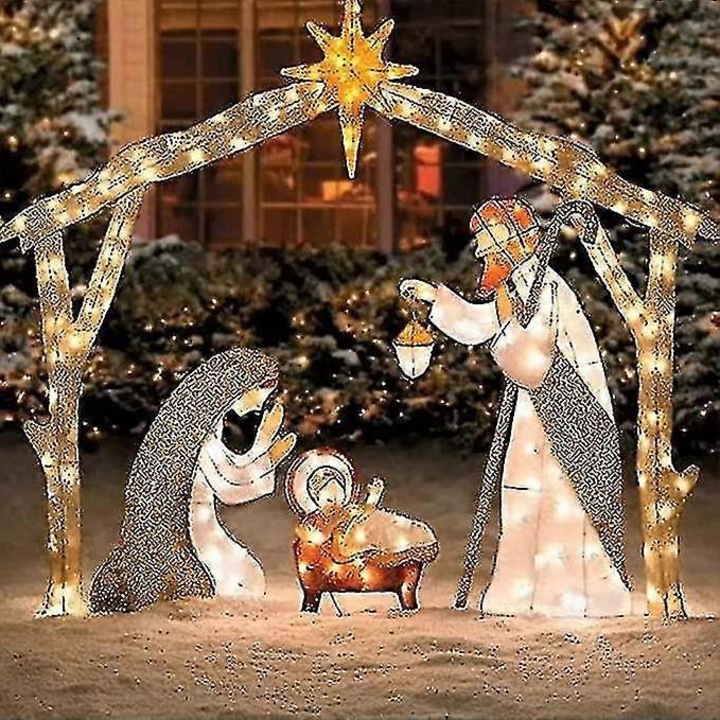 Kültéri Megvilágított Betlehem, Karácsonyi Dekoráció, Figura Szett, 2520cm
