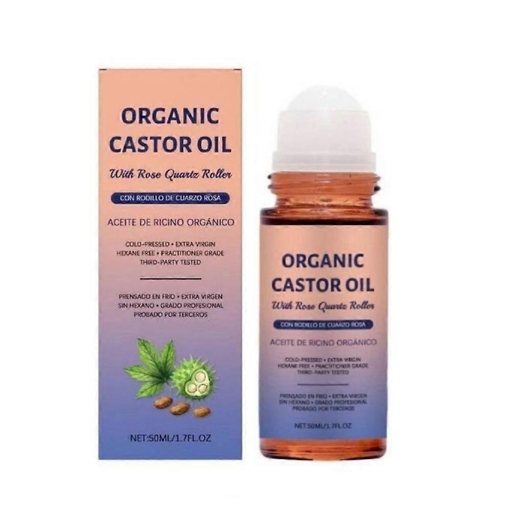 Roll-on cu ulei de ricin 100% natural, 50ml, design cu bila, pentru masaj relaxant, fara conservanti chimici