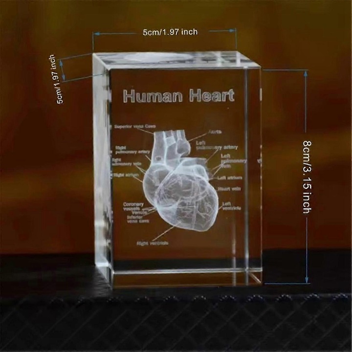 Cubica 3D cu Inima din Cristal, Transparent, Accesorii Decorative