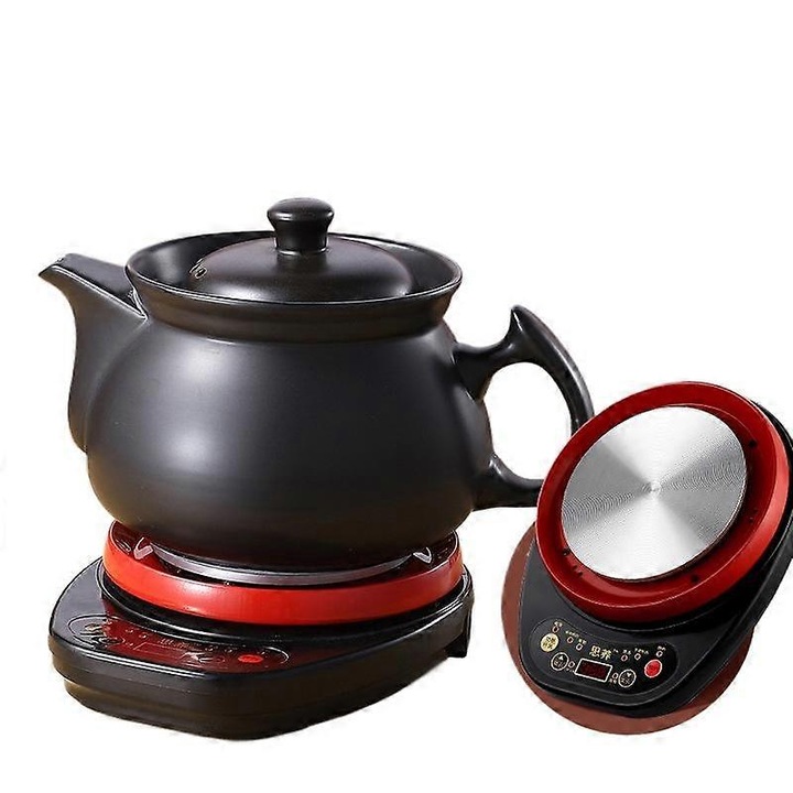 Oala electrica ceramica, 600W, 7L, neagra si rosie, functie automata 8 ore