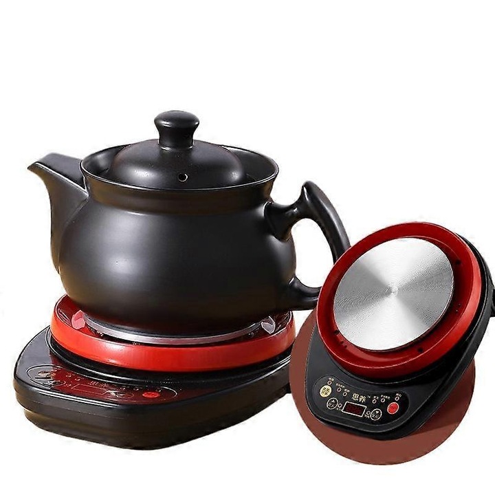 Oala electrica ceramica, 600W, 3.5L, neagra si rosie, functie automata 8 ore