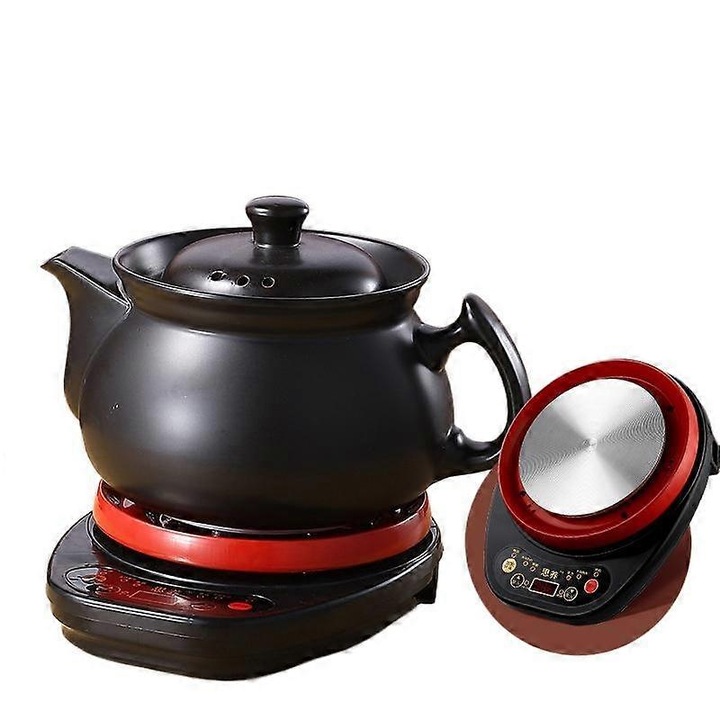 Oala electrica ceramica, 500W, 4.5L, neagra si rosie, functie automata 8 ore