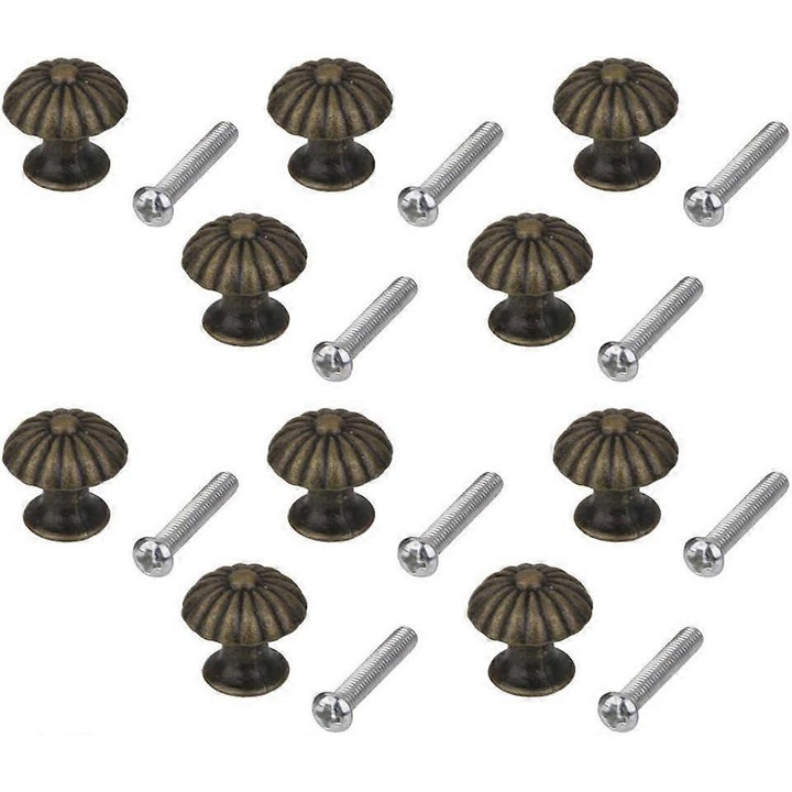 Set 12 butoane rotunde din aliaj de zinc, bronz vintage, 18mm diametru, pentru sertare si usi de mobilier