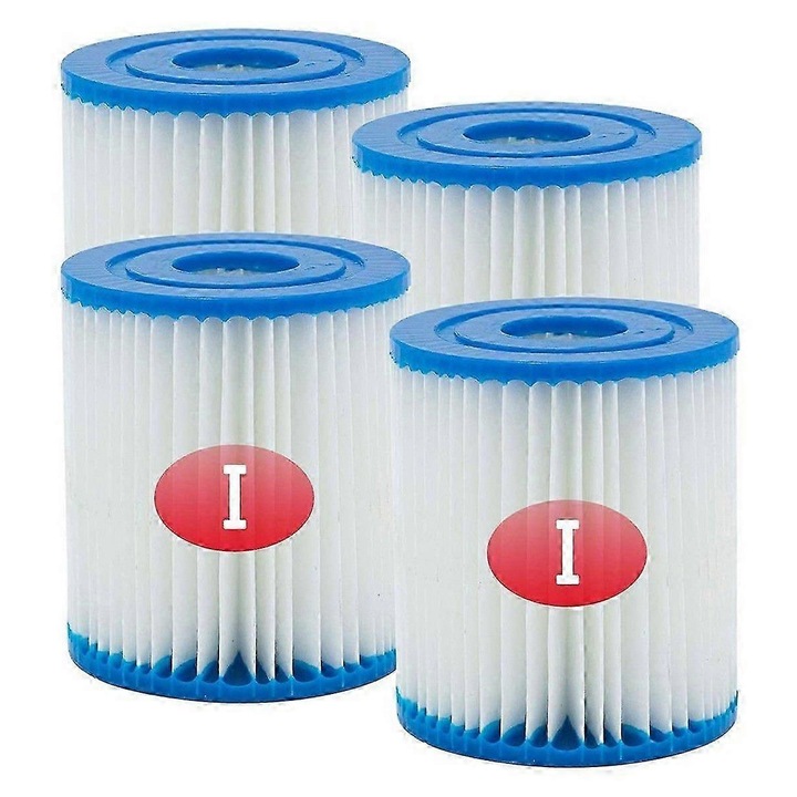 Cartus filtrant pentru piscina, set de 4 bucati, compatibil cu Bestway Type I, albastru si alb, 3x8x9cm