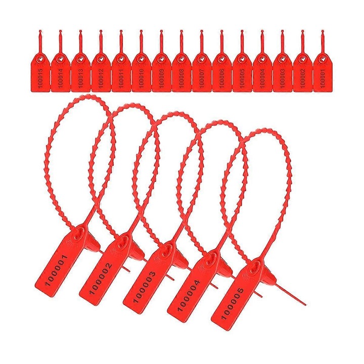 Set 1000 etichete autoadezive numerotate, sigilii de securitate, rosii, din plastic, 9.8 inches