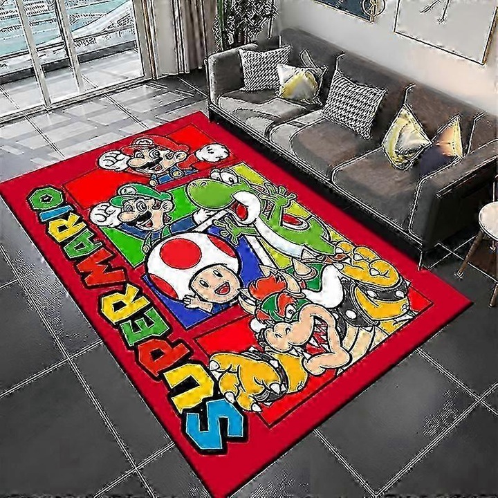 Правоъгълен килим, 100% полиестер, модерен дизайн, кариран модел, 100x120 см, за хол, спалня, баня