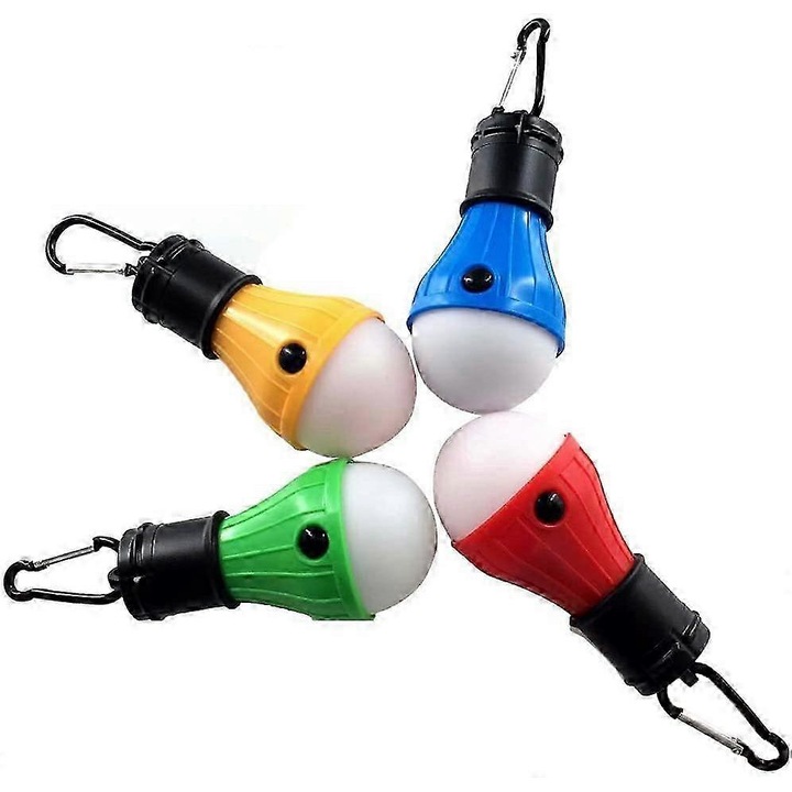 Lampi de camping, set de 4, design cu carlig, 100 lumeni, rezistente la apa
