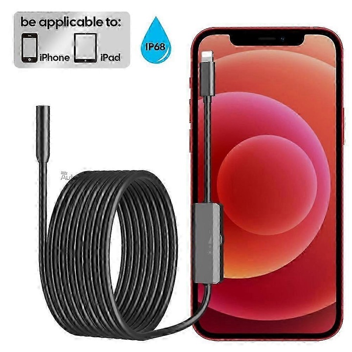 8 мм ендоскопска камера, IP68, 8 светодиода, за iPhone, iPad, 3,5 м