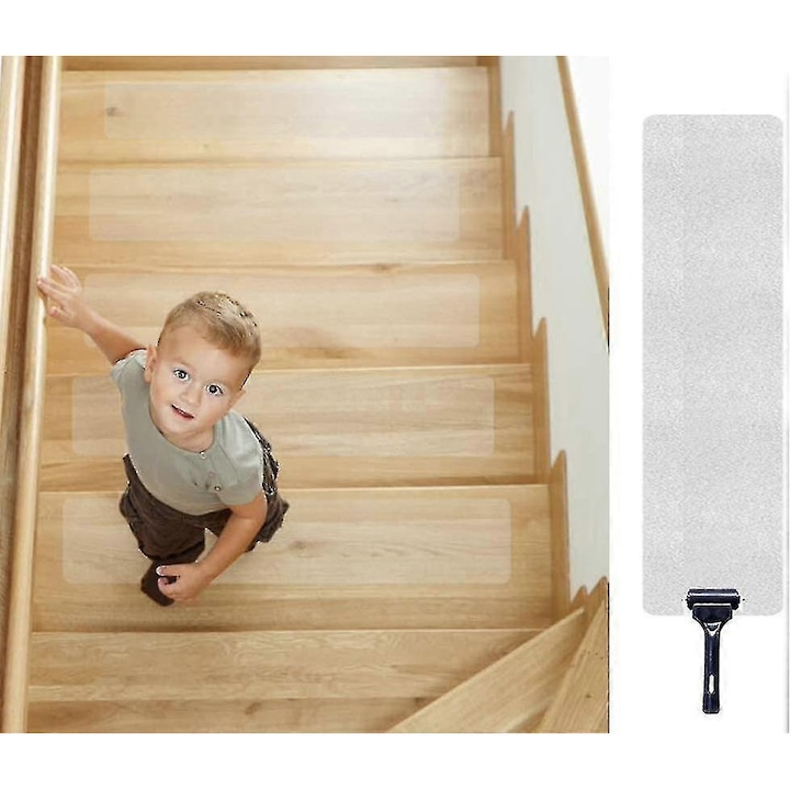 Banda antiderapanta transparenta pentru scari, 10x60cm, set de 15 bucati