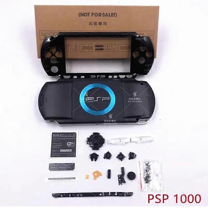 Carcasa completa, Pentru PSP1000, Negru
