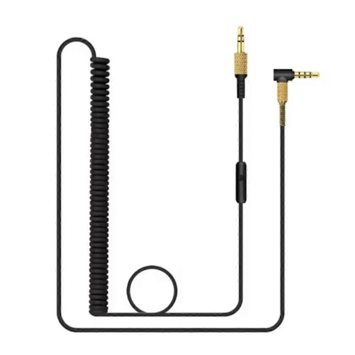 Спирален аудио кабел 3.5 мм, TPE, черен, 1 м