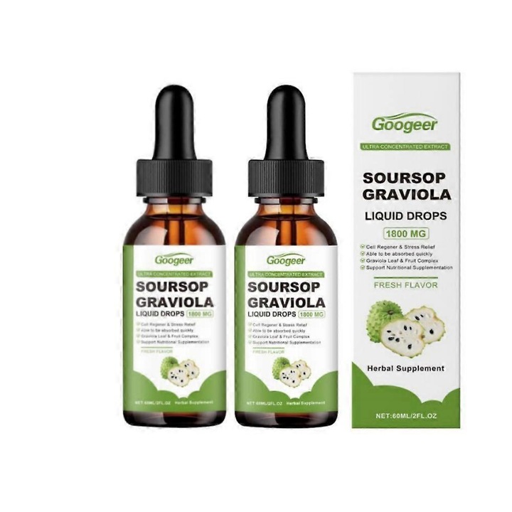 Picaturi lichide Soursop Graviola, 1800mg, 2ml, set 2 bucati, vegan, fara gluten