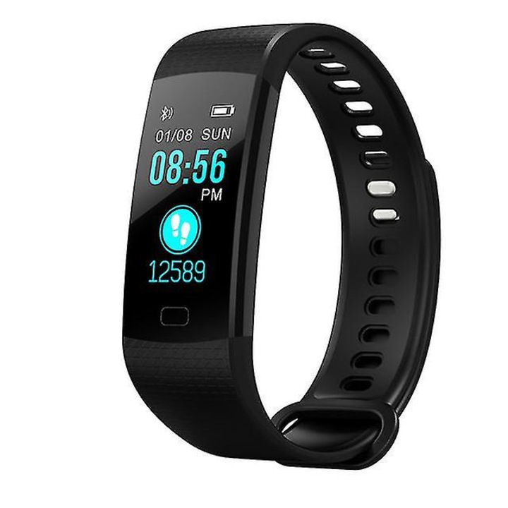 Bratara fitness, IP67, monitorizare ritm cardiac si tensiune, neagra, 245x0.96cm