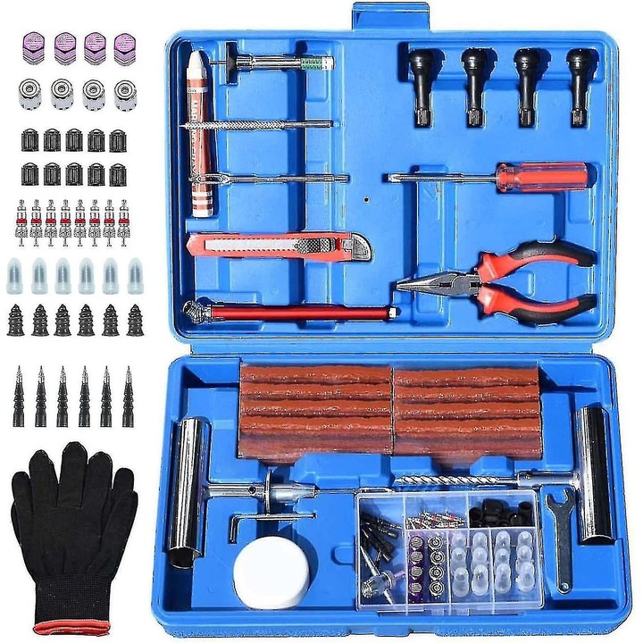 Kit de reparare anvelope 117 piese, instrumente pentru reparatii, design ergonomic, multicolor