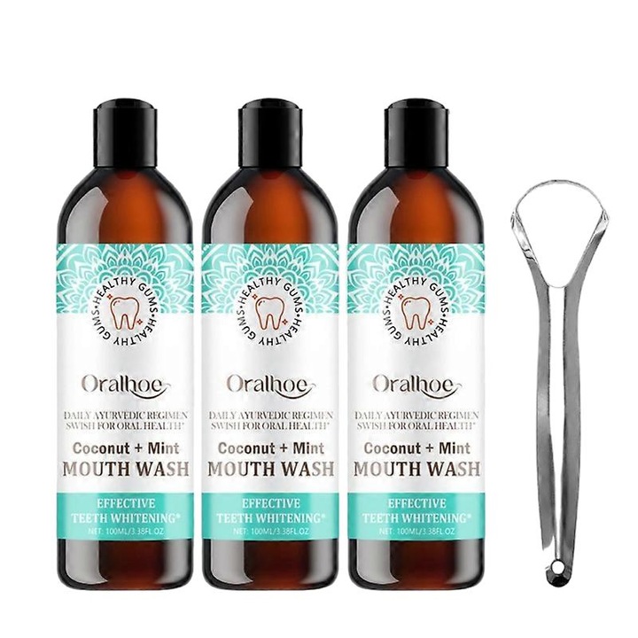 Szájvíz készlet nyelvkaparóval, 3 darabos, citrom ízű, 11 ml/db, oralhoe