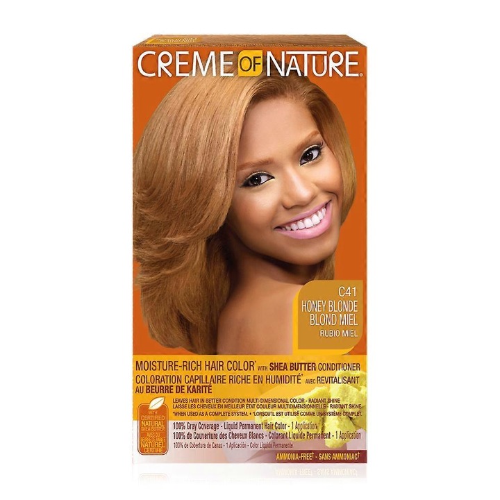 Balsam de par Creme of Nature, nuanta Honey Blonde, cu ulei de mango si unt de shea, fara amoniac, 100% acoperire pentru par gri