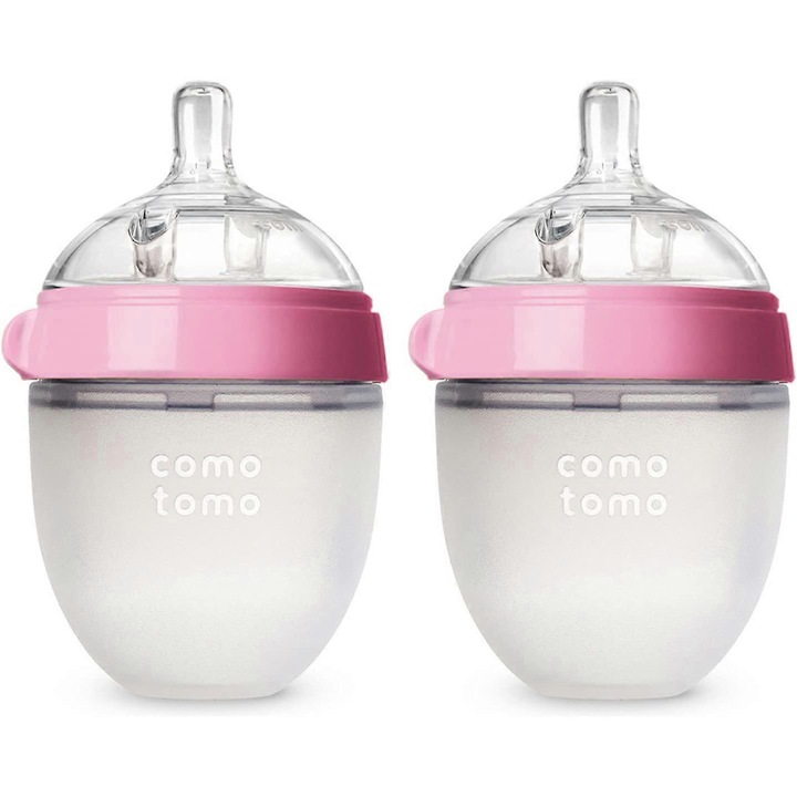 Biberoane Comotomo Natural Feel, 150 ml, roz, set de 2
