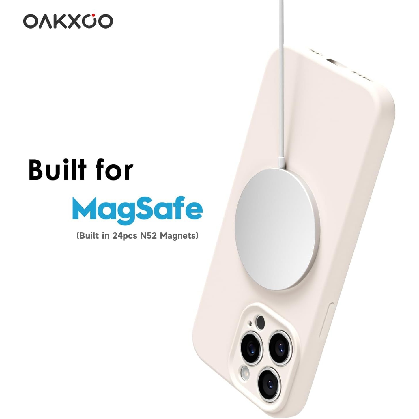 Husa Telefon din Silicon Alb, Compatibila cu MagSafe si iPhone 16 Pro Max, Rezistenta la Socuri, Prietenos cu Pielea, Margini Ridicate pentru Protectia Ecranului si Camerelor, Suprafata Anti-amprenta, Instalare Usoara Fara Scratch