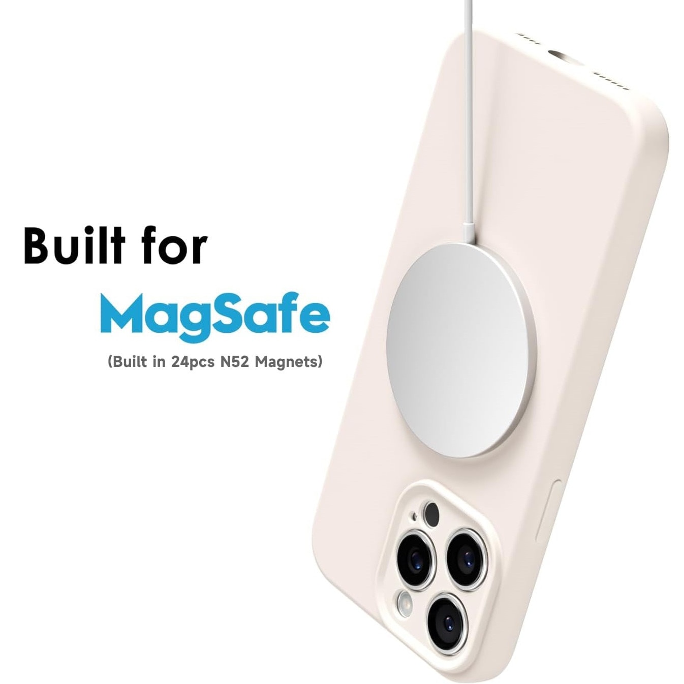 Husa Telefon din Silicon Alb, Compatibila cu MagSafe si iPhone 16 Pro, Rezistenta la Socuri, Prietenos cu Pielea, Margini Ridicate pentru Protectia Ecranului si Camerelor, Suprafata Anti-amprenta, Instalare Usoara Fara Scratch