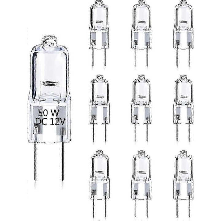 Set 10 becuri halogen G6.35, 50W, dimabile, alb cald 2700K, 12V