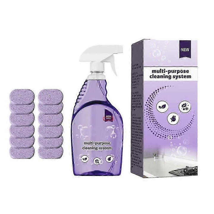 Detergent universal, set cu sticla de 500ml si 12 tablete de curatare, miros placut, ecologic