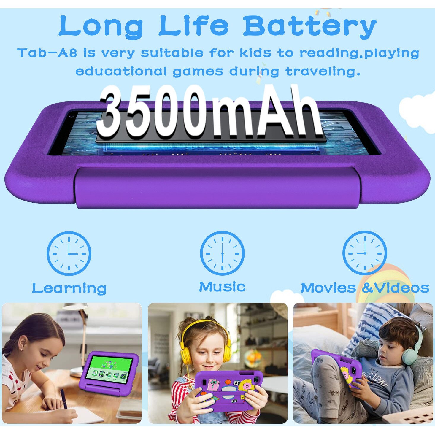 Tableta pentru copii de 7 inch, marca OANGCC, cu Android 13, 7GB RAM+64GB ROM(1TB TF), WiFi 6 Tablet, Quad-Core/BT 5.0/3500mAh, Tableta pentru copii cu control parental, Tableta cu carcasa EVA, Violet