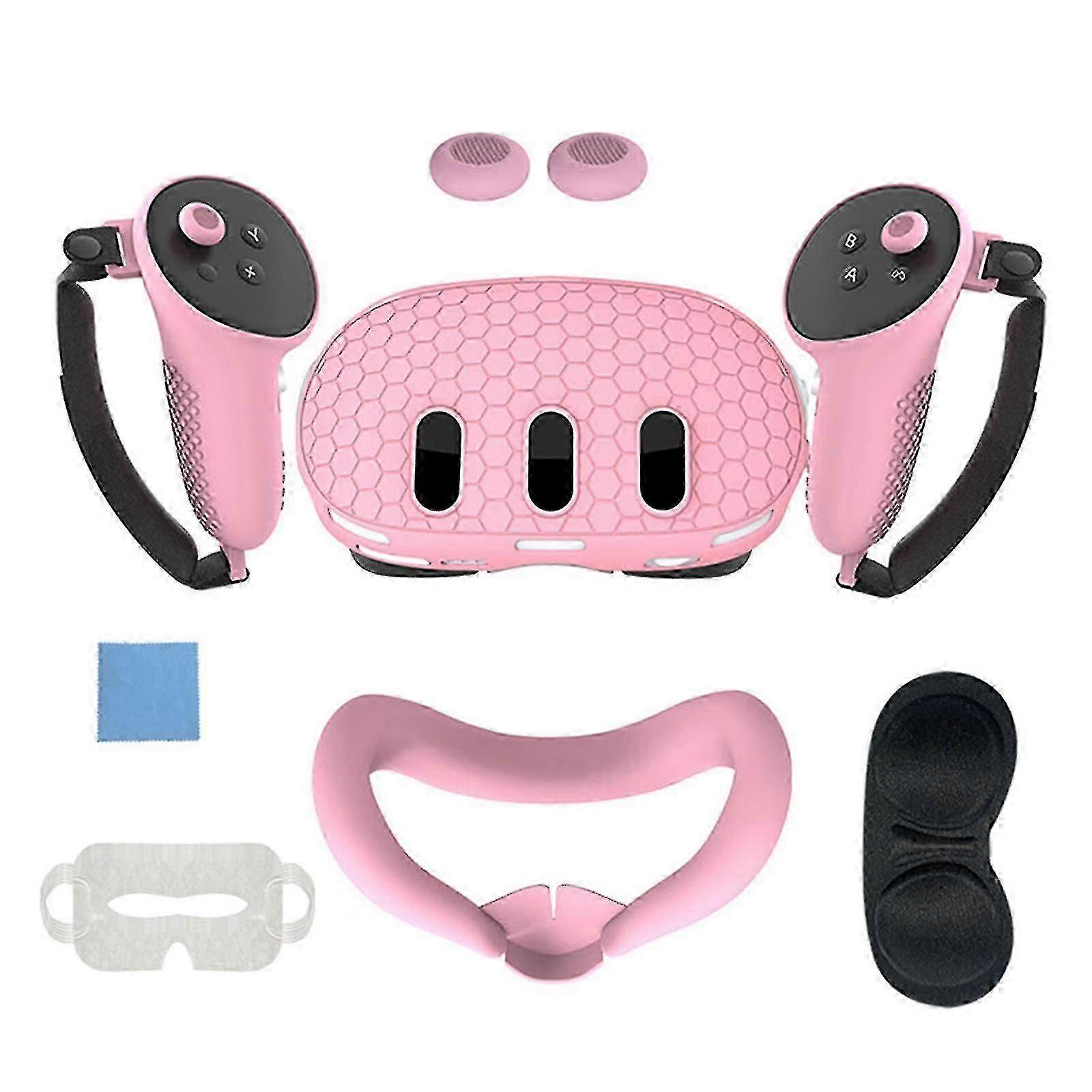 Set accesorii VR pentru Meta Quest 3, protectie casti, manere, roz ...
