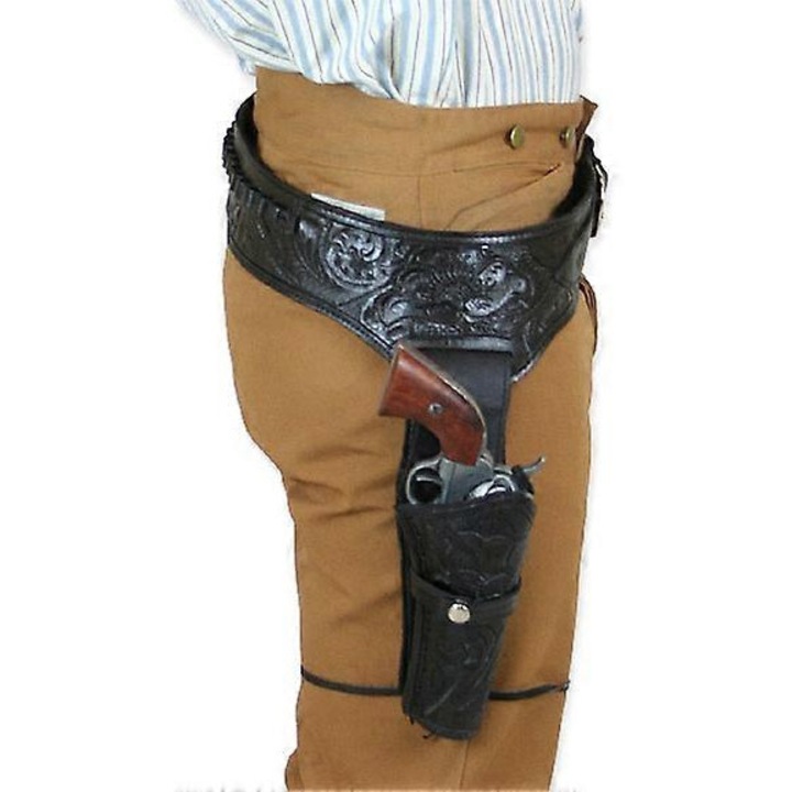 Curea pentru pistol cu toc din piele, design cowboy, ajustabil, pentru revolvere 4' - 6.5'