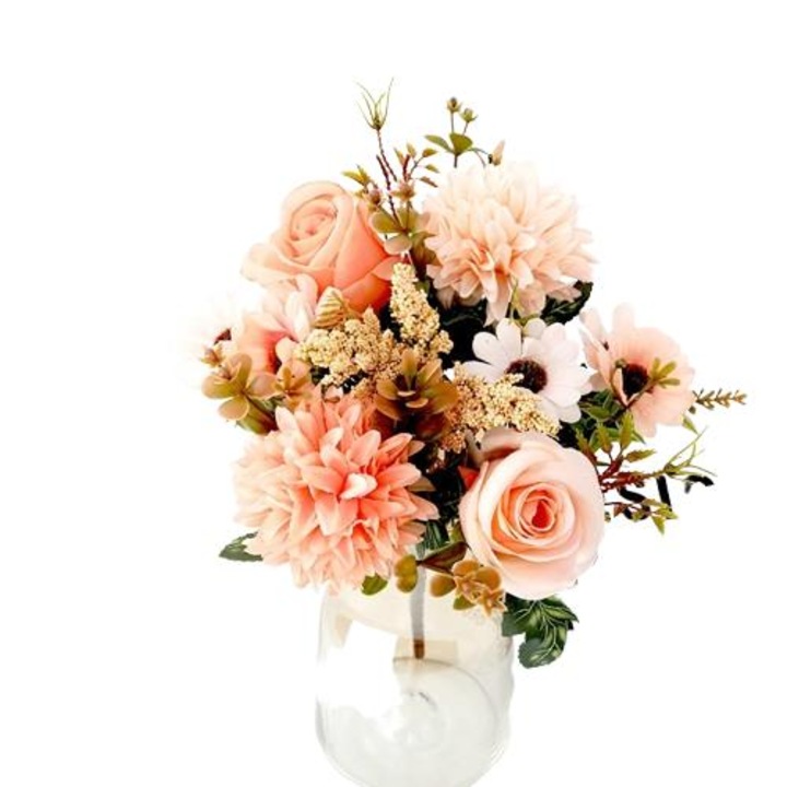 Aranjament floral handmade, plastic, champagne, 30cm