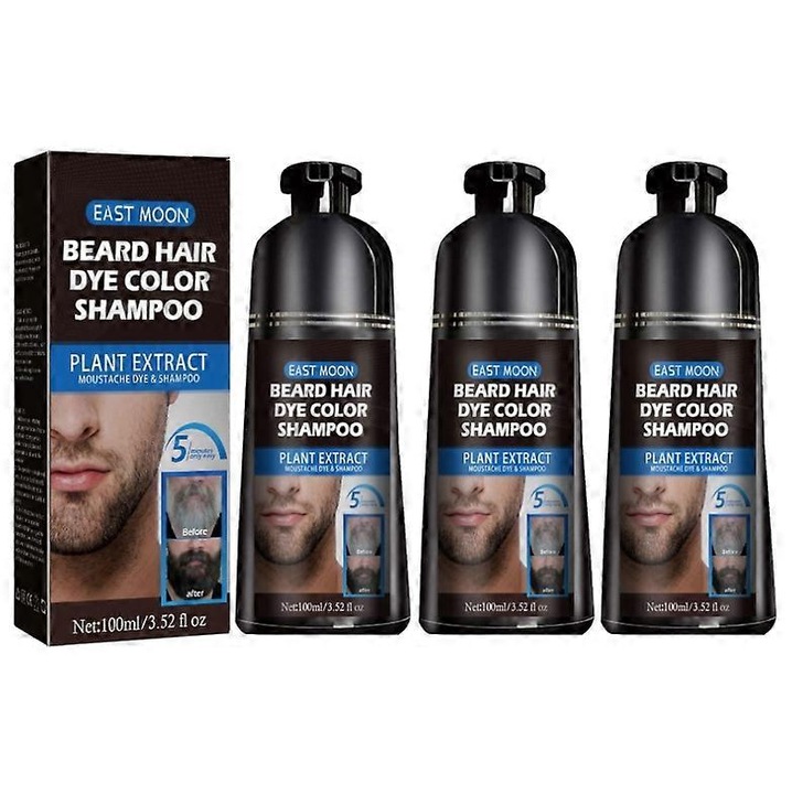 Sampon colorant pentru barba, East Moon, set 3 bucati, formula blanda, aplicare rapida, culoare naturala