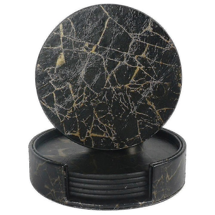 Italalátét szett, műbőr, egyszerű dizájn, fekete, átmérője a legtöbb pohárhoz megfelelő