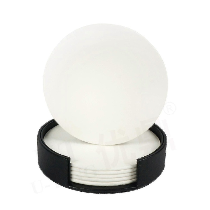 Italtartó készlet, PU bőr, egyszerű design, fehér, átmérője a legtöbb pohárhoz megfelelő