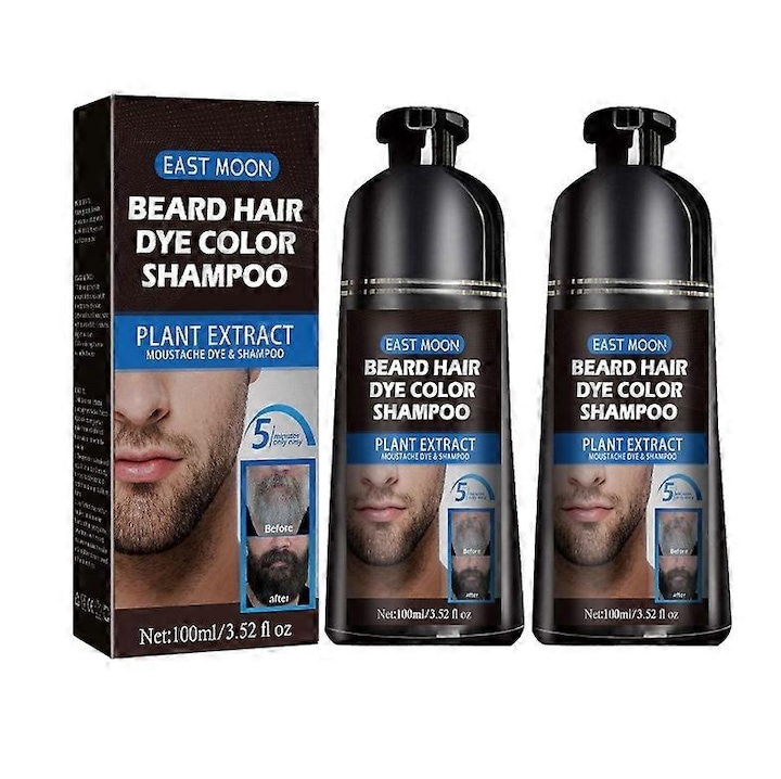 Sampon vopsea pentru barba, East Moon, 2 bucati, formula blanda, aplicare rapida, culoare naturala