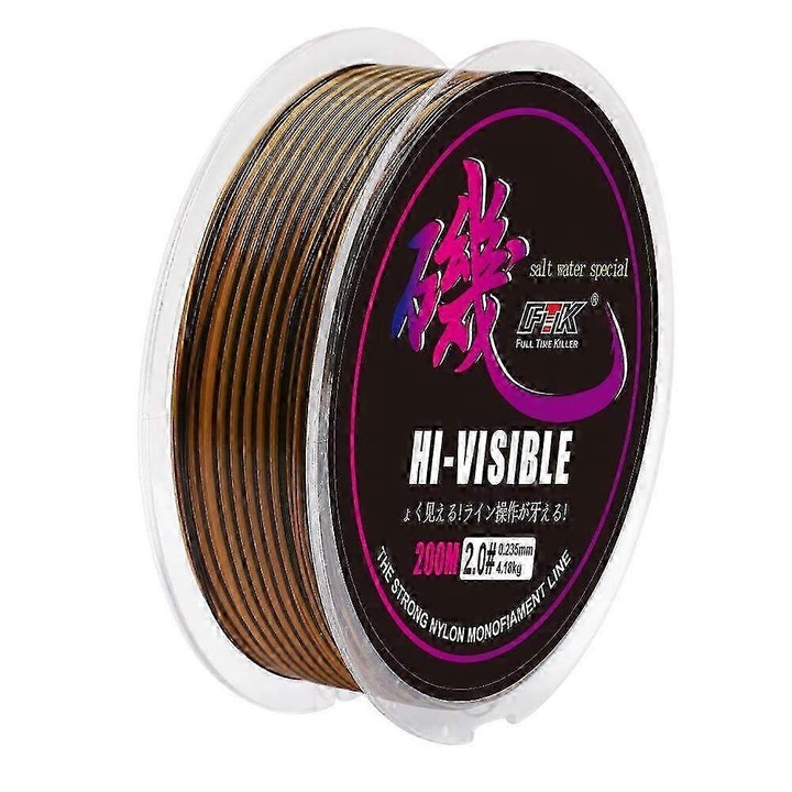Fir de pescuit nylon 200m, FTK, rezistent la abraziune, multicolor, 3.80kg-9.5kg