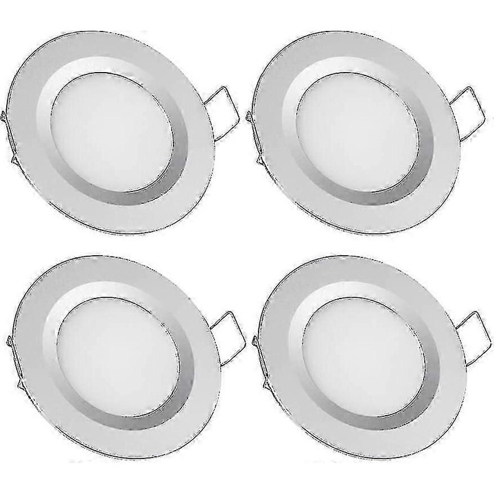 Комплект 4 вградени LED прожектора 12V 3W 3200K за кемпер, лодка, каравана, топло бяло, диаметър 70мм