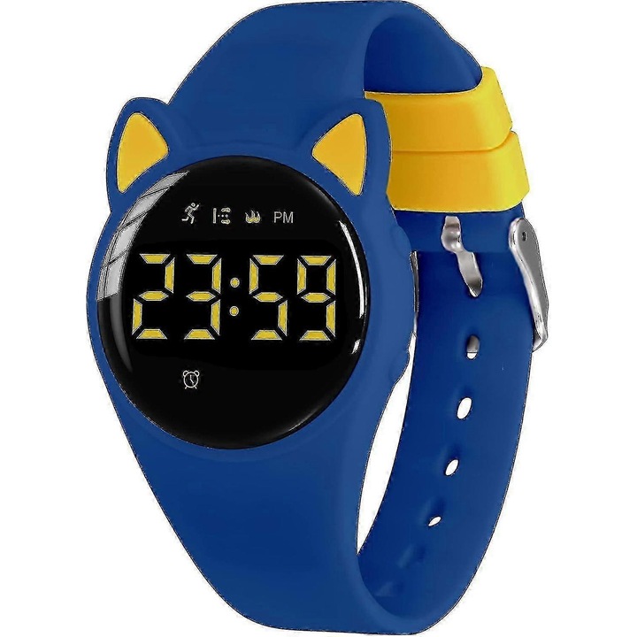 Ceas sportiv digital pentru copii, 5 ATM, alarma, 22cm, albastru-galben